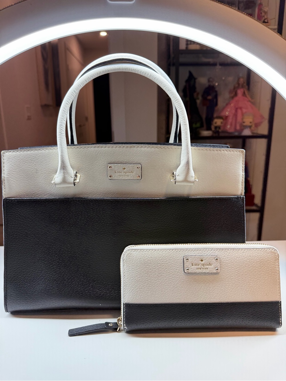 kate spade Black and White Two-Tone Satchel with Matching Wallet